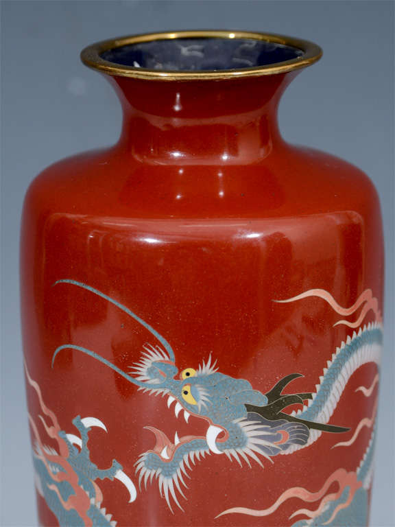 A 20th Century Japanese Red Cloisonne Vase with Dragons at 1stDibs