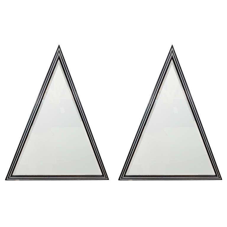 Pair of Mid Century Triangular Mirrors in Black and Silver Frames at ...