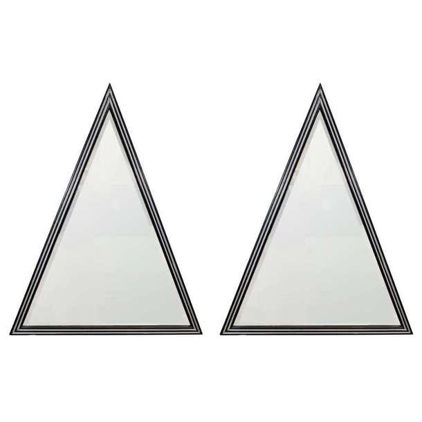 Pair of Mid Century Triangular Mirrors in Black and Silver Frames at ...