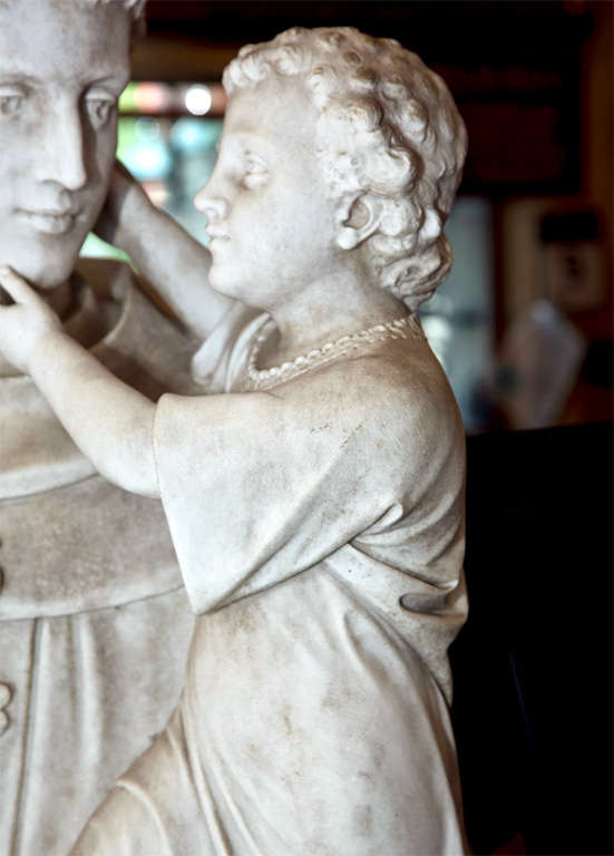 Large Life Size Statue Antique Italian Marble Saint Anthony With Child In Good Condition In Stamford, CT