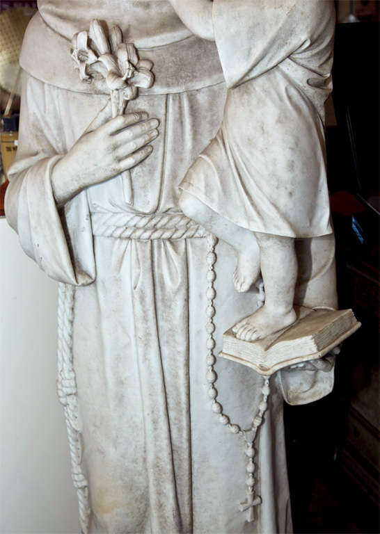 20th Century Large Life Size Statue Antique Italian Marble Saint Anthony With Child