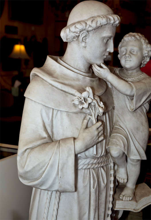 Large Life Size Statue Antique Italian Marble Saint Anthony With Child 3