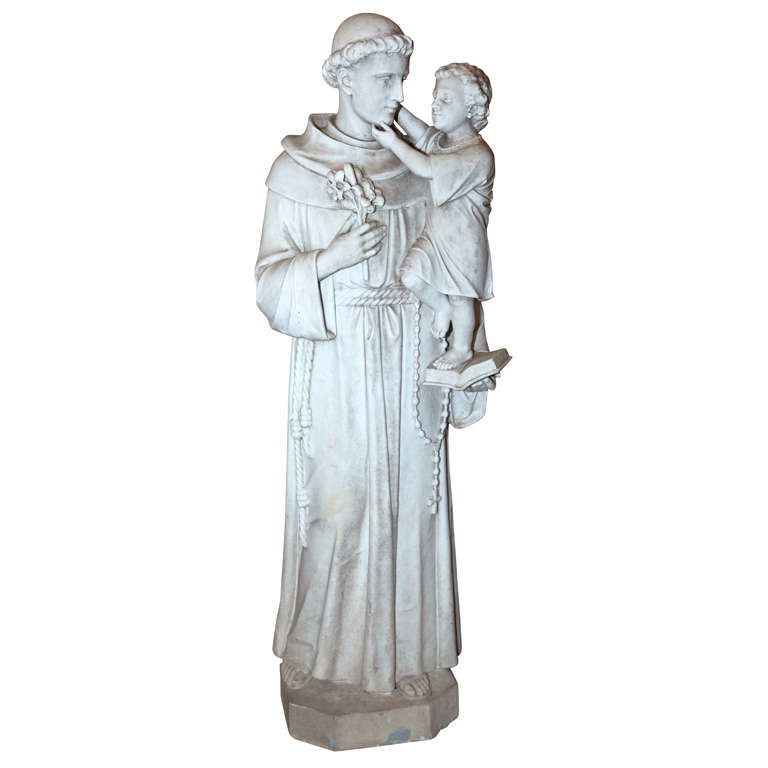 Large Life Size Statue Antique Italian Marble Saint Anthony With Child