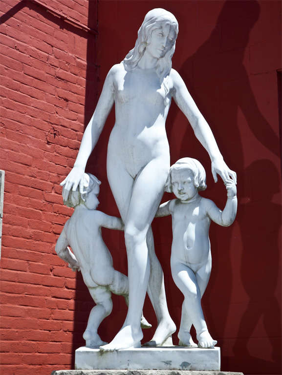 This statuary white marble piece is signed by C.A. Hafner dated 1924, New York.  Charles Andrew Hafner (born Oct 28, 1888 in Omaha NE - Died July 29, 1960 in NY) was a sculptor, painter and teacher. Solid white marble statue is a classic and an