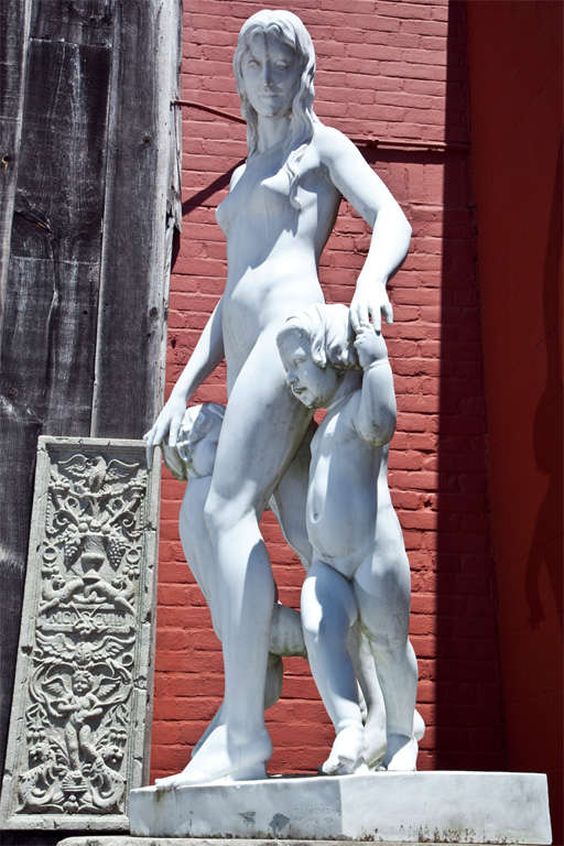 American Large Marble Nude Mother and Children Statue by C. A. Hafner S.C.