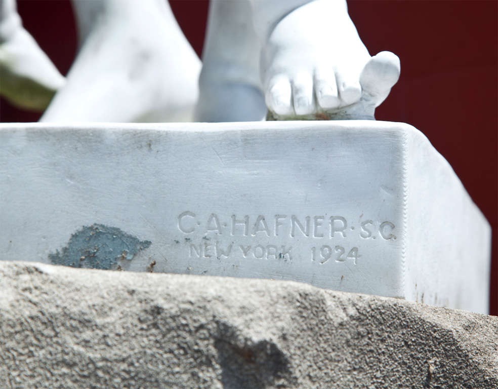 Large Marble Nude Mother and Children Statue by C. A. Hafner S.C. In Good Condition In Stamford, CT