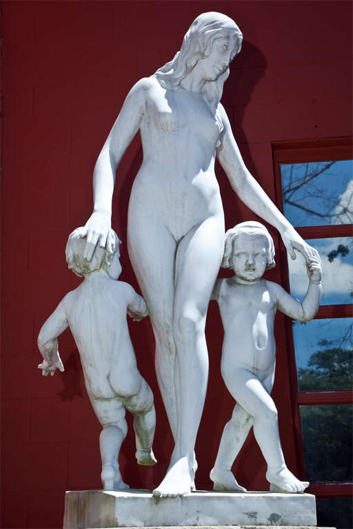Large Marble Nude Mother and Children Statue by C. A. Hafner S.C. 1