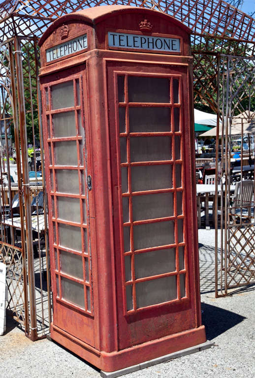 The phone booth we remember seeing in England years ago.  Now much harder to find than in years past.  Heavy Iron.  Great architectural piece for the person looking for the unusual item.  Use as phone booth, bar, or even an outdoor shower.