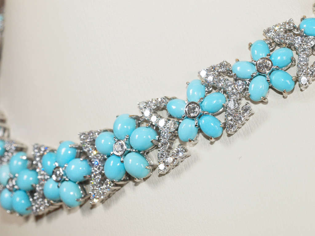 Women's A Stunning White Gold,  Turquoise and Diamond Necklace For Sale