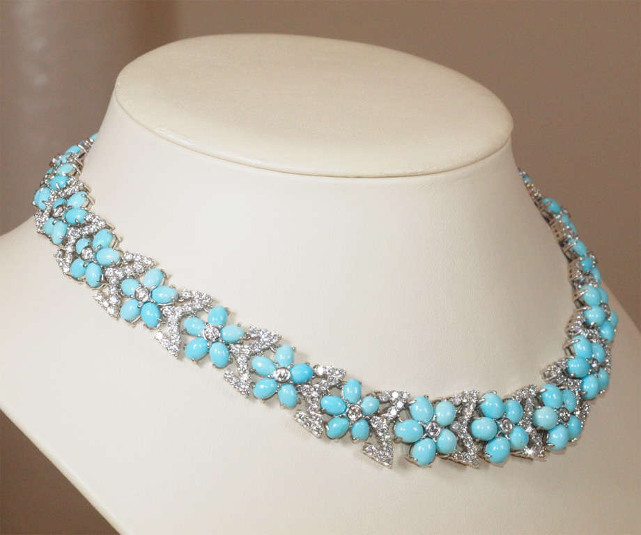 A Stunning White Gold,  Turquoise and Diamond Necklace For Sale 3