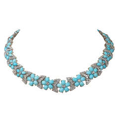 A Stunning White Gold,  Turquoise and Diamond Necklace