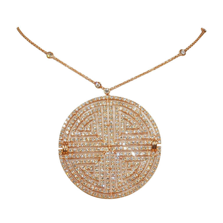 Greek Key Labyrinth Necklace in Diamond &  Rose Gold For Sale
