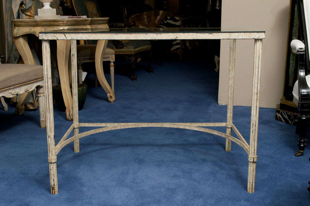 Distressed Painted Metal and Glass Desk/Table For Sale 5