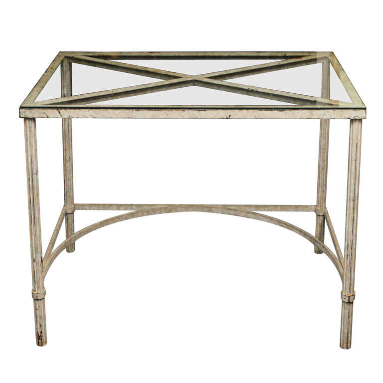 Distressed Painted Metal and Glass Desk/Table For Sale