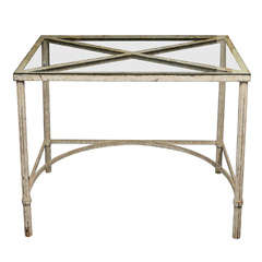 Distressed Painted Metal and Glass Desk/Table