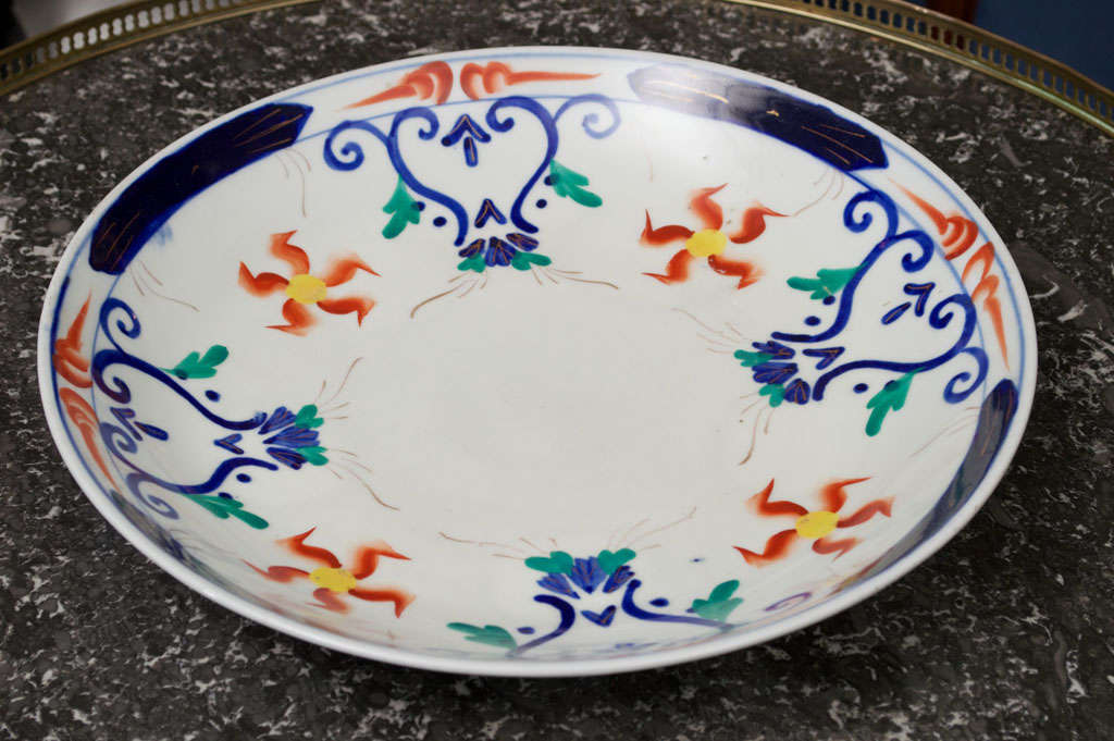 Glazed Large Aesthetic Movement Style Polychrome Ceramic Charger For Sale