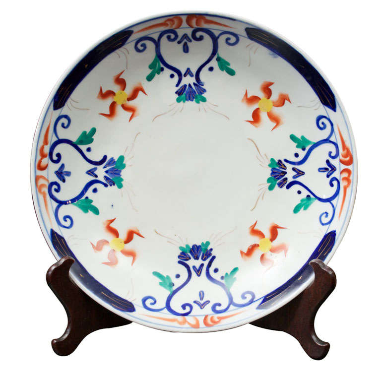 Large Aesthetic Movement Style Polychrome Ceramic Charger For Sale
