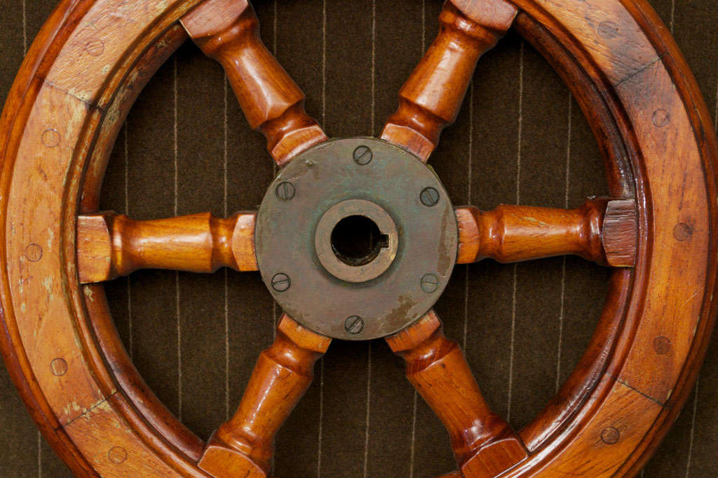 Hong Kong Nautical Hardwood and Brass Ship Wheel