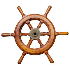 Vintage Nautical Hardwood and Brass Ship Wheel