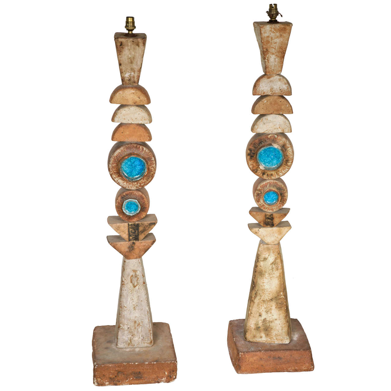 A Pair Of Rare Large Totem Floor Lamps