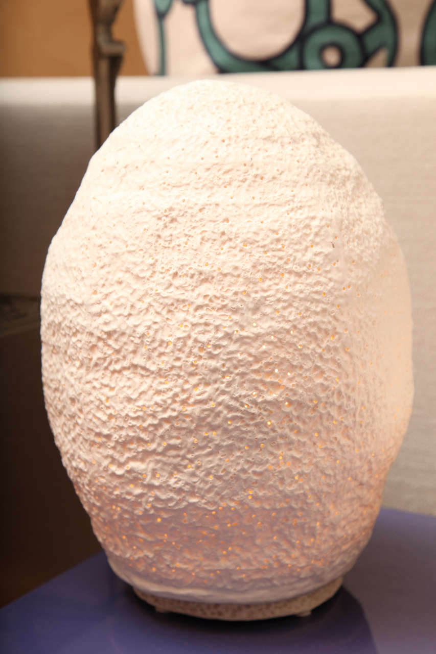 Gorgeous paper porcelain lamp with organic lines makes this lighting piece very unique. The lighting is soft and warm.