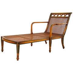 1940's Decorated Satinwood and Caned Chaise Lounge
