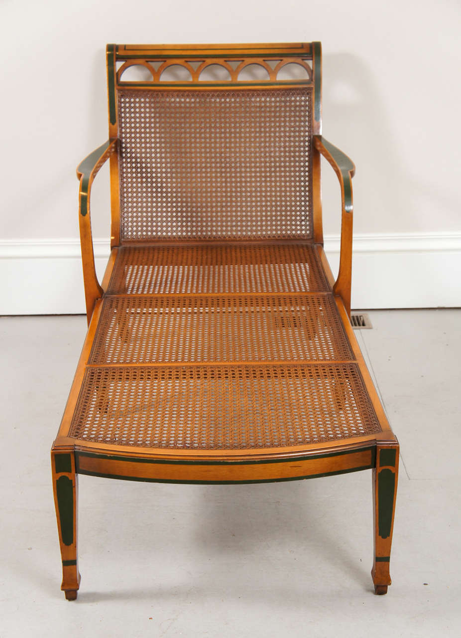 American 1940's Decorated Satinwood and Caned Chaise Lounge For Sale