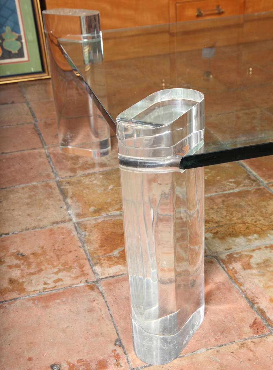 Mid-Century Modern Karl Springer Thick Lucite Leg And Glass Coffee Table