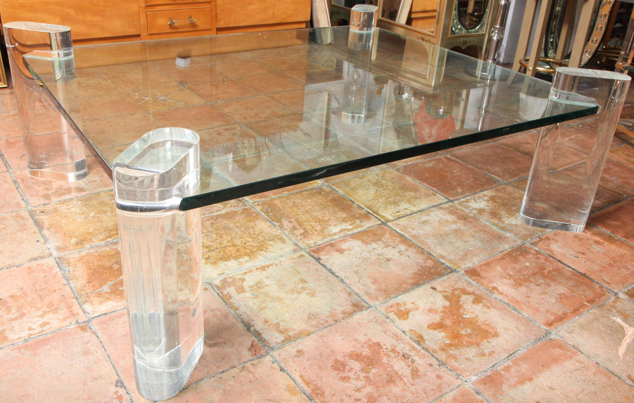 Karl Springer Thick Lucite Leg And Glass Coffee Table 2