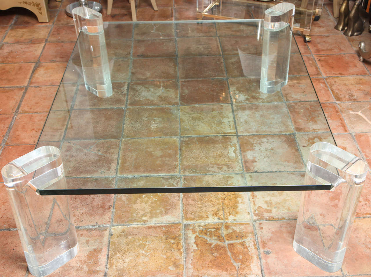 Karl Springer Thick Lucite Leg And Glass Coffee Table 3