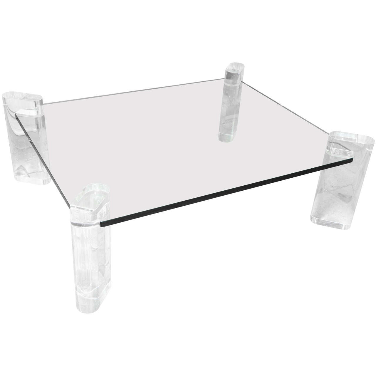 Karl Springer Thick Lucite Leg And Glass Coffee Table