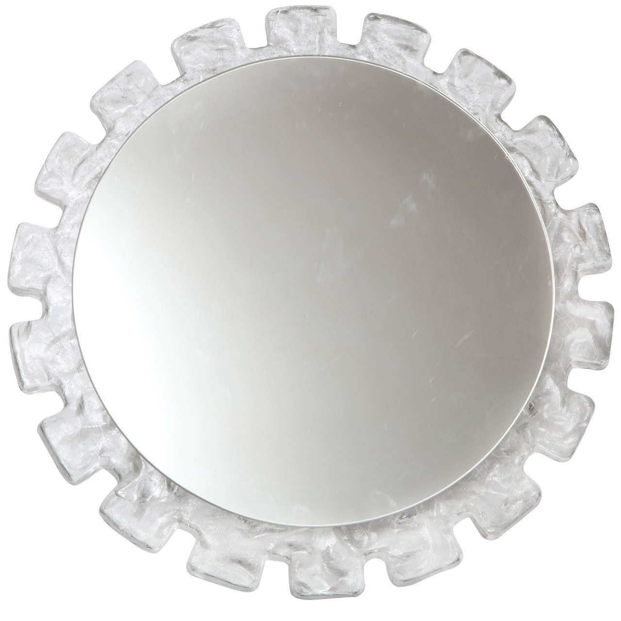 Mid Century Illuminated Round  Mirror with Molded Resin Frame