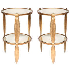 Pair of Art Deco Handhammered Three Legged Mirrored Tables