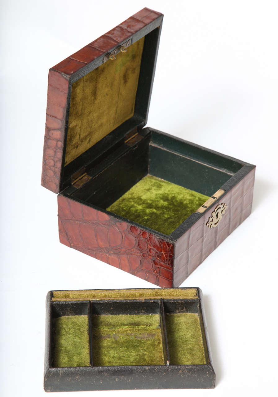 British Vintage Alligator Skin Jewelry Box