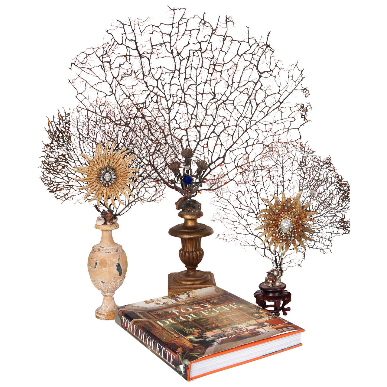 Three Tony Duquette Jeweled Sea Fan Objects and Book
