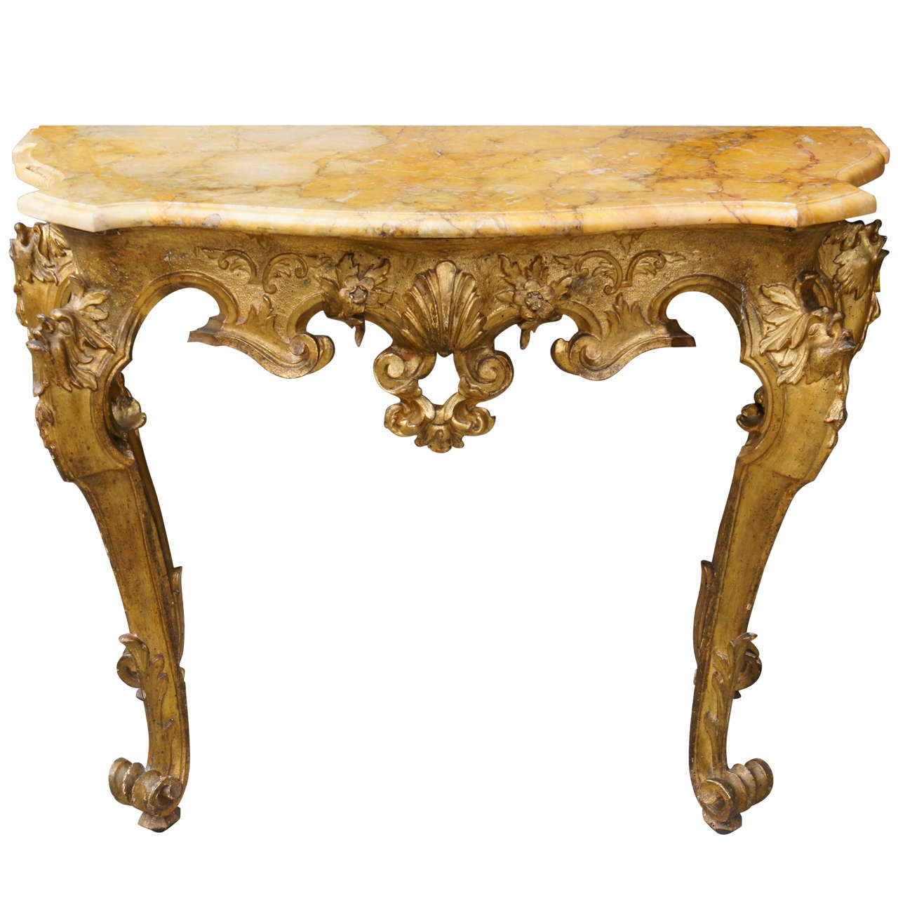 Roman Gilt Wood & Sienna Marble Topped Console Table For Sale