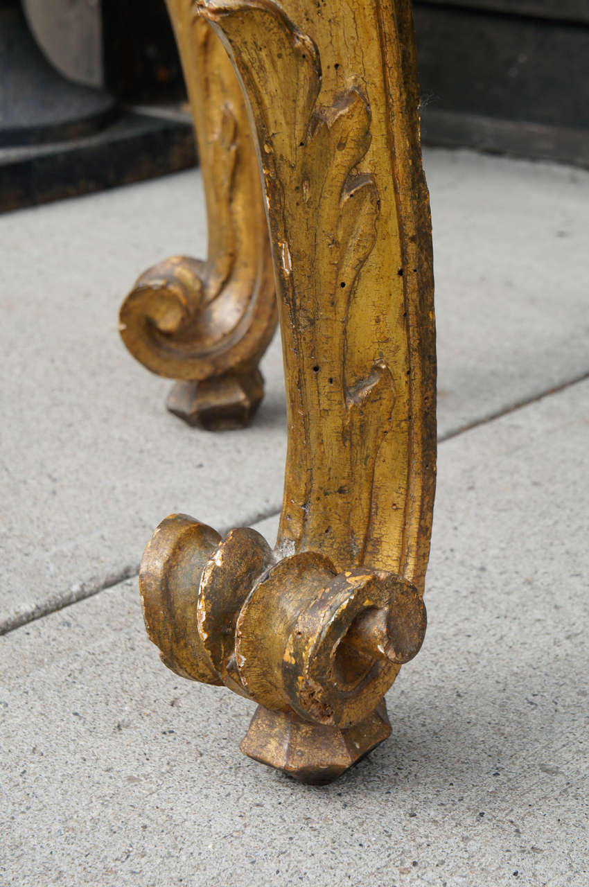 Baroque Roman Gilt Wood & Sienna Marble Topped Console Table For Sale