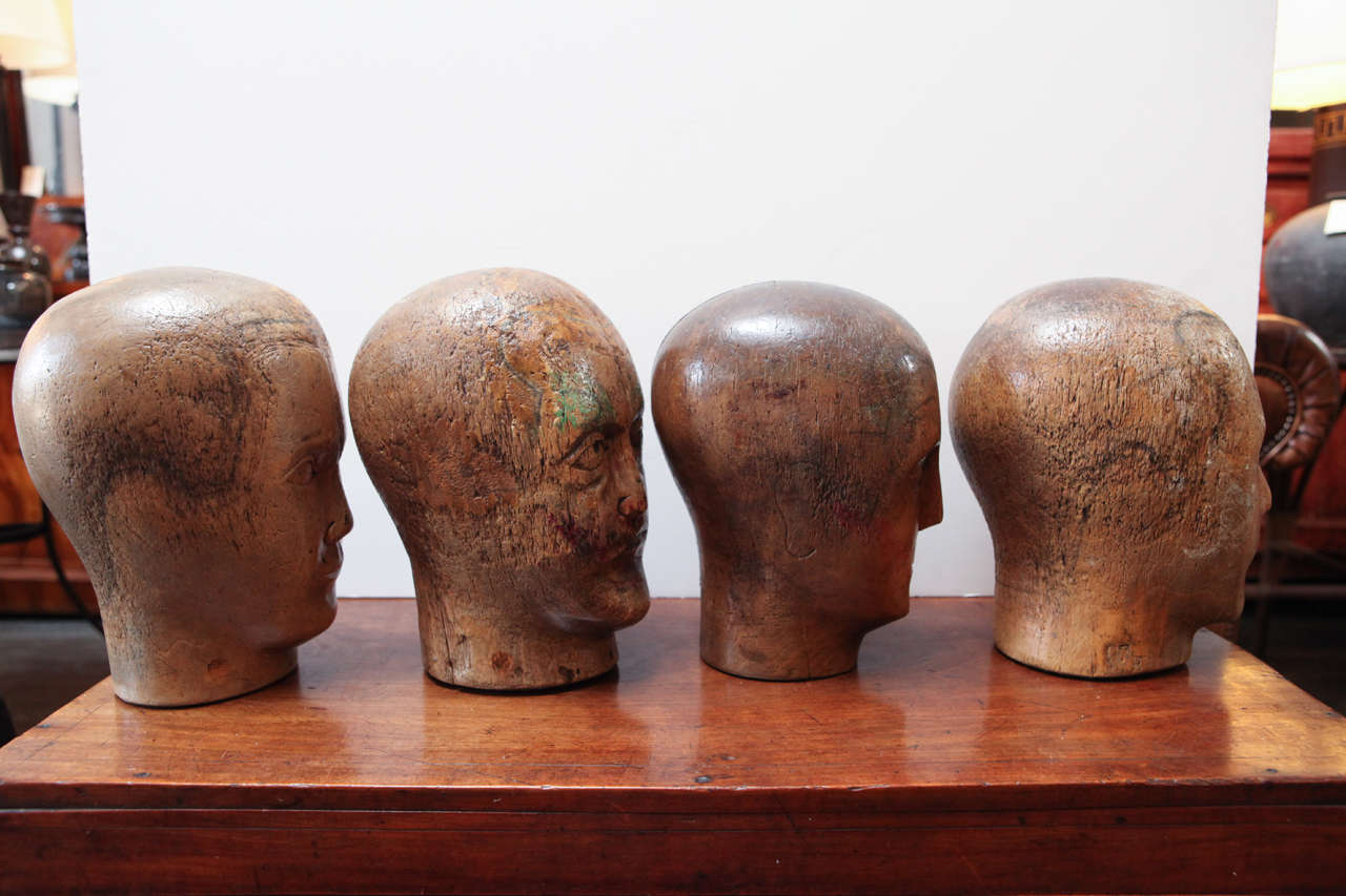 19th Century Collection of German Wooden Heads, Circa 1840