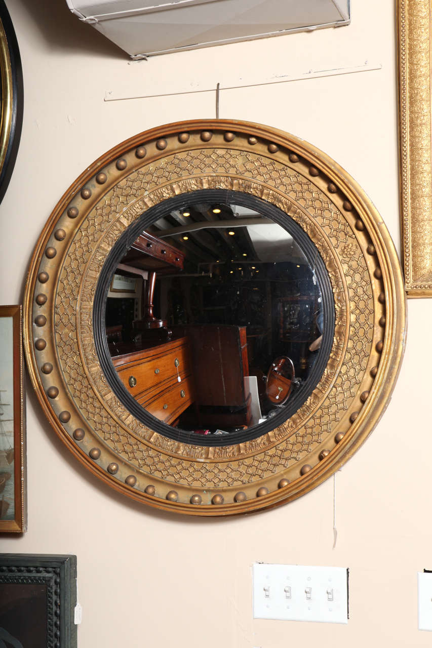English Exceptional 19th Century Gilded Convex Mirror