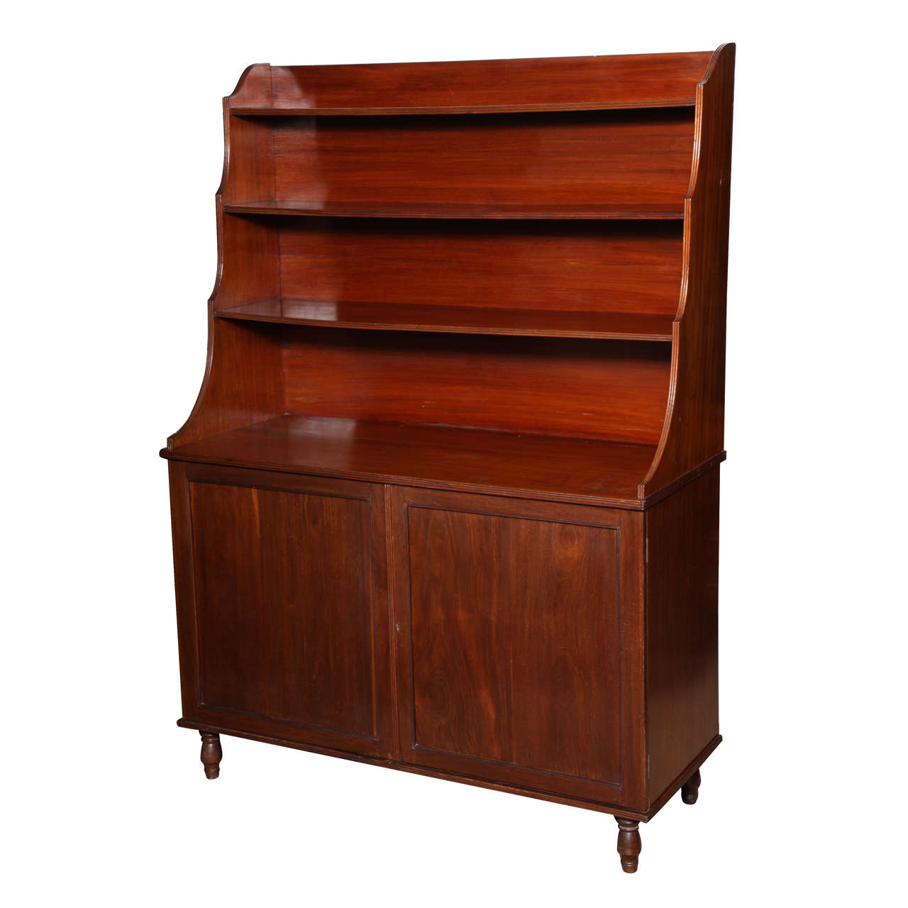 Mid 19th Century English, Mahogany Waterfall Bookcase with Two Doors and Storage For Sale
