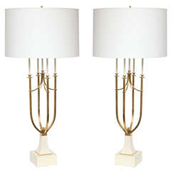 A Pair of 1950's brass Candelabra Table Lamps