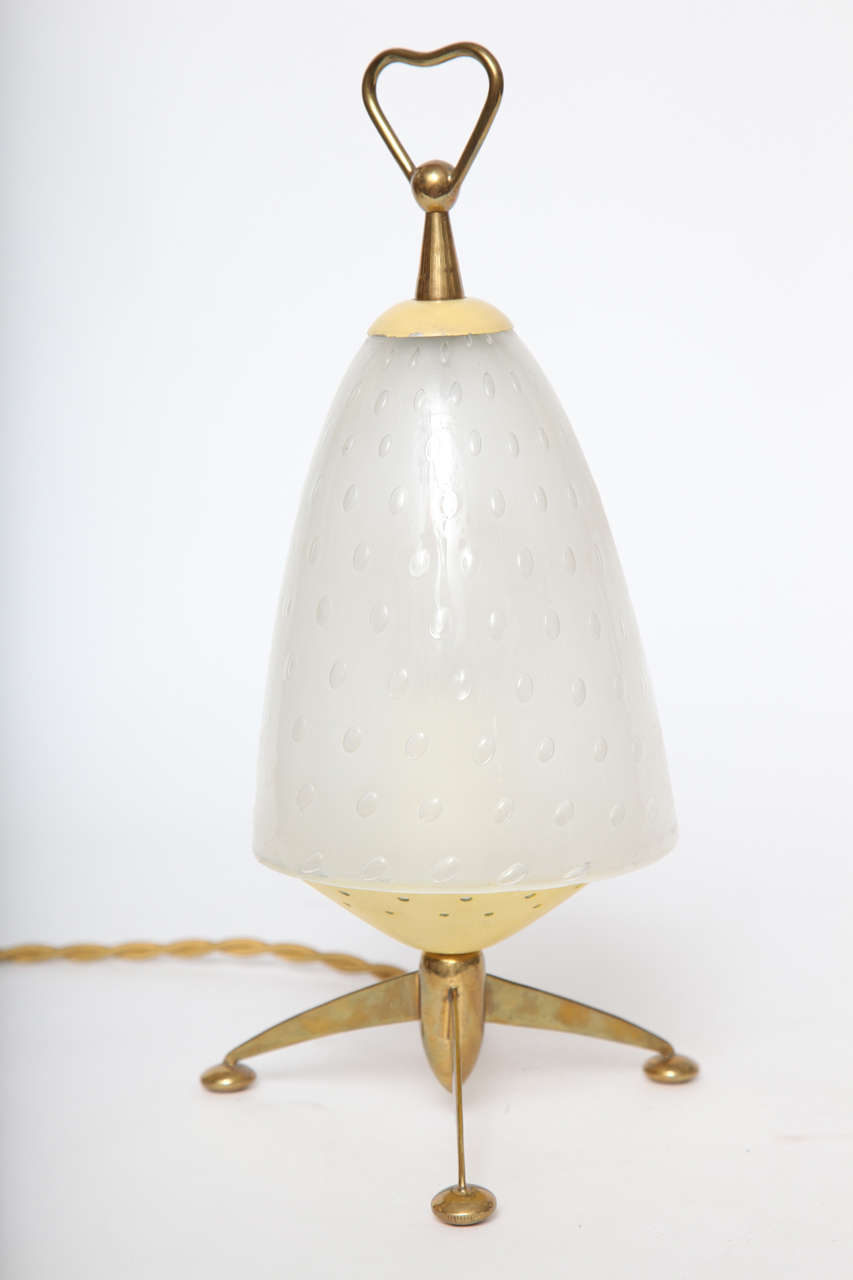  Table Lamp Mid Century Modern Sculptural glass and brass Italy 1950's In Good Condition For Sale In New York, NY