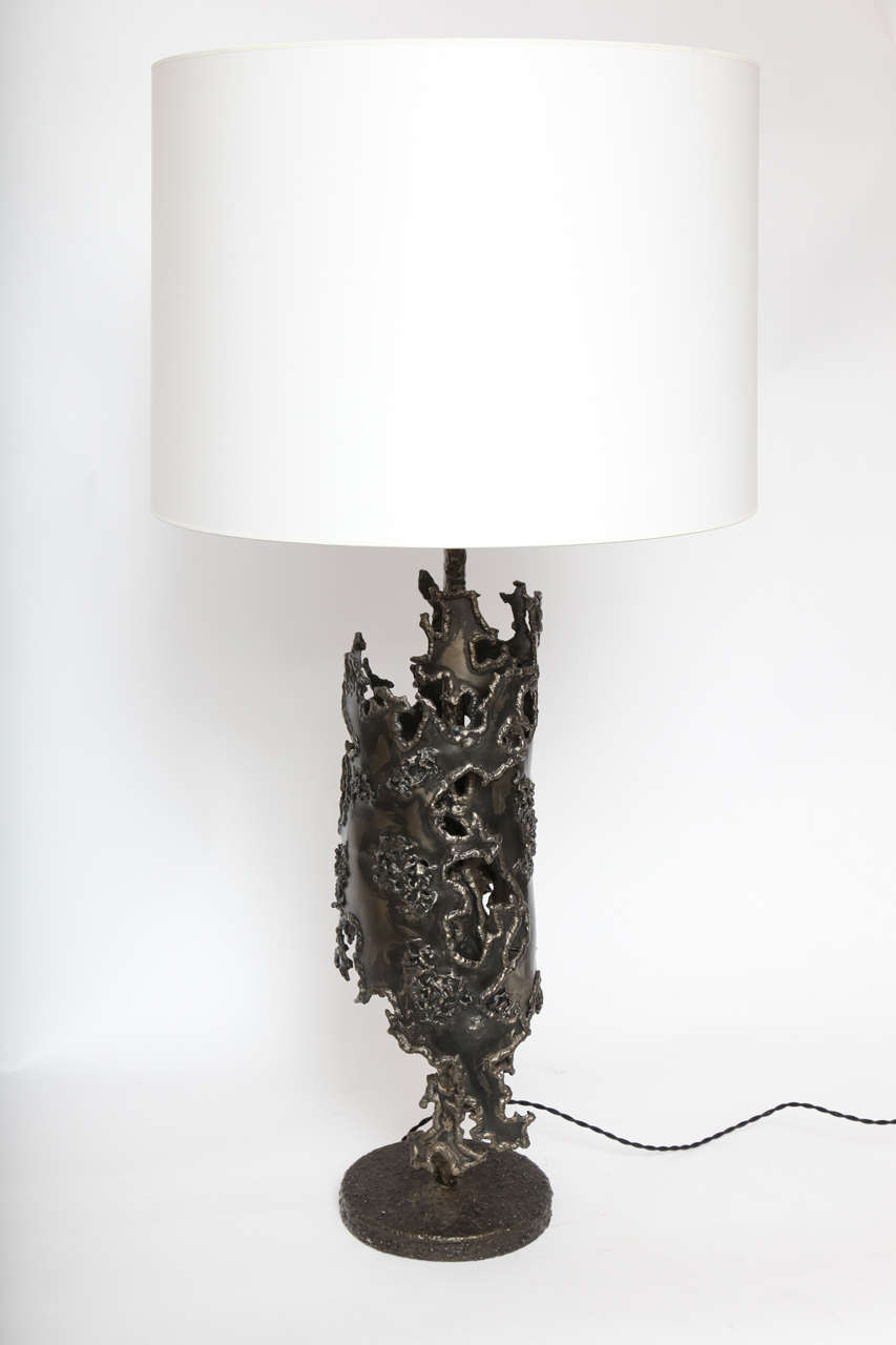 Mid-Century Modern An Italian 1950's Brutalist metal Table Lamp signed Fantoni