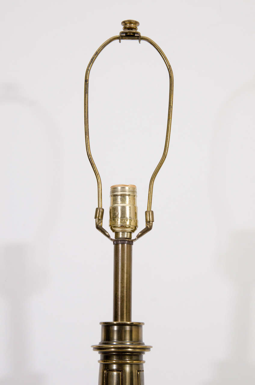 20th Century Brass and Black Enamel Table Lamps by Stiffle, Pair For Sale