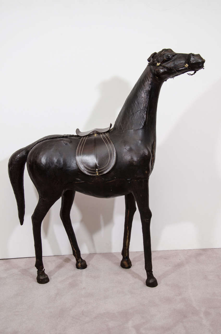 Very Large Leather Wrapped Horse Figure Statue
