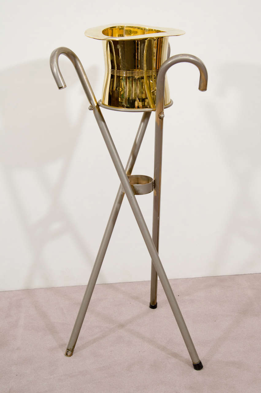 Midcentury Hat and Canes Ice Bucket and Stand
