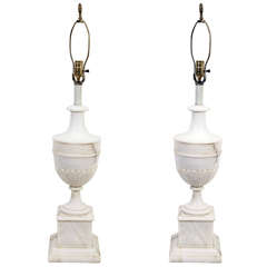 A Mid Century Pair of Marble Urn-Form Lamps