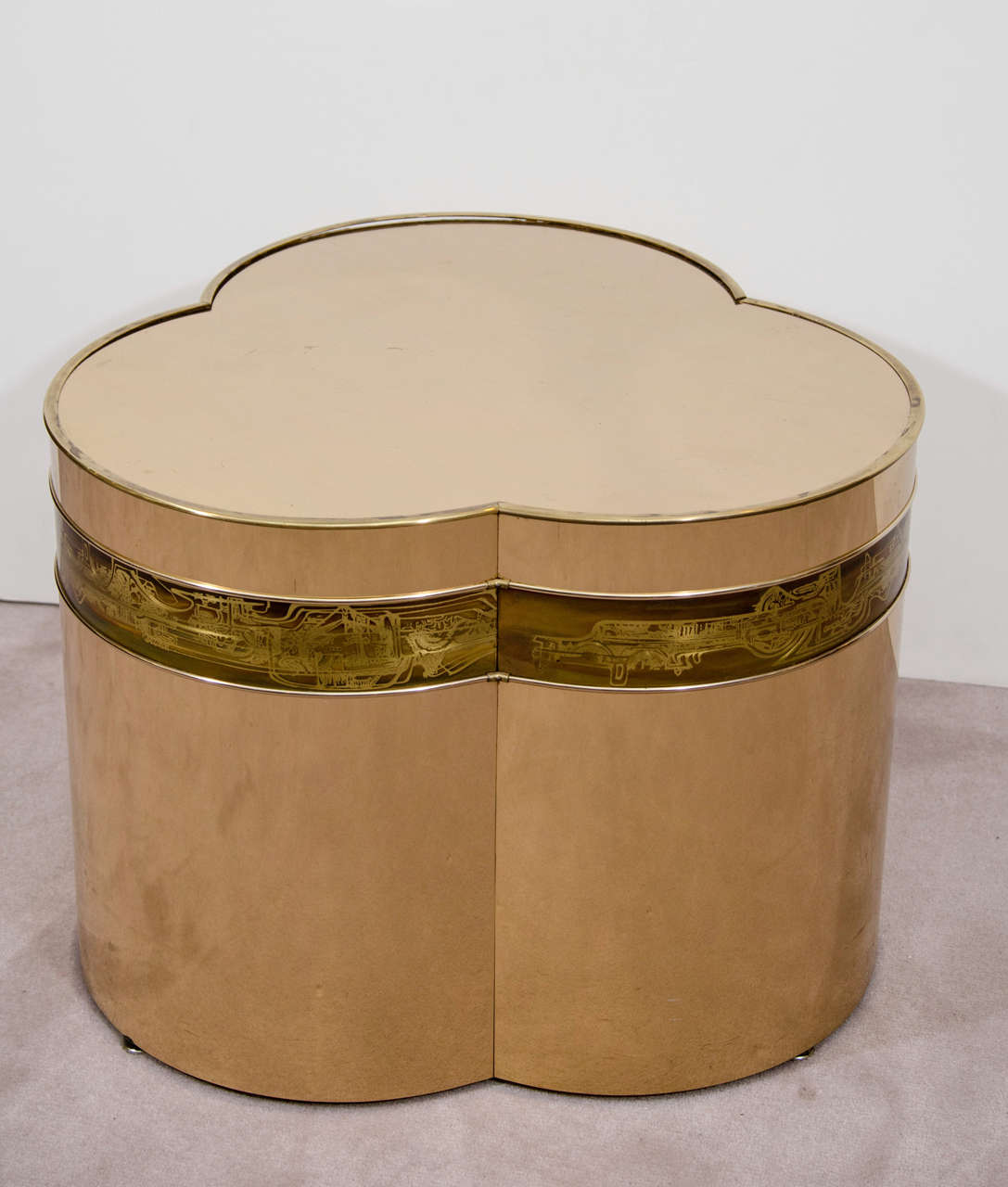 A pair of vintage trifoil-form side tables in brass by Bernard Rohne for Mastercraft.
