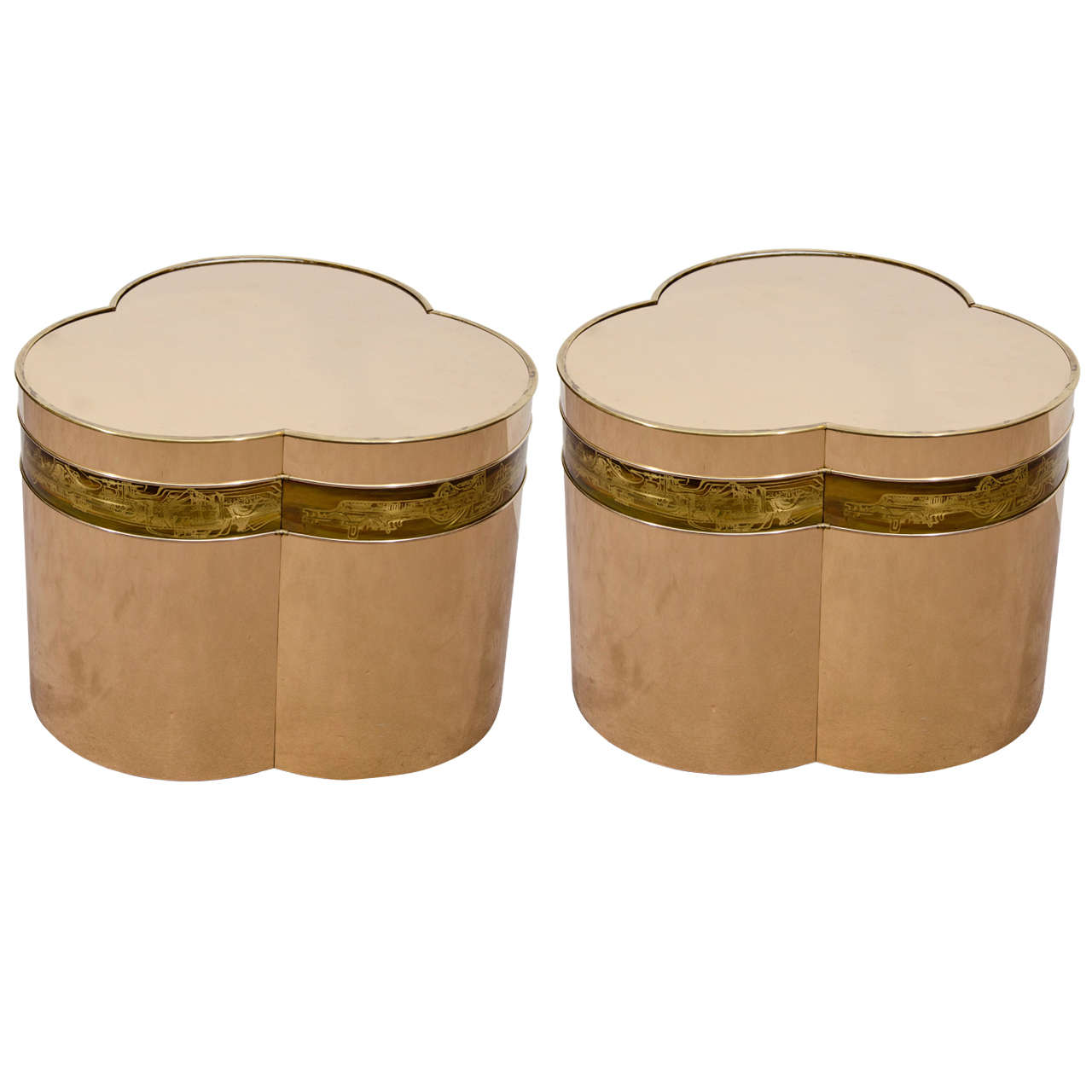 Pair of Mid Century Brass Trifoil Side Tables by Mastercraft