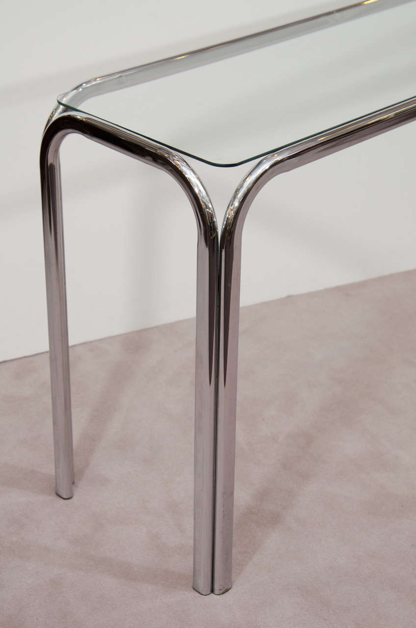 American Mid Century Chrome and Glass Console Table